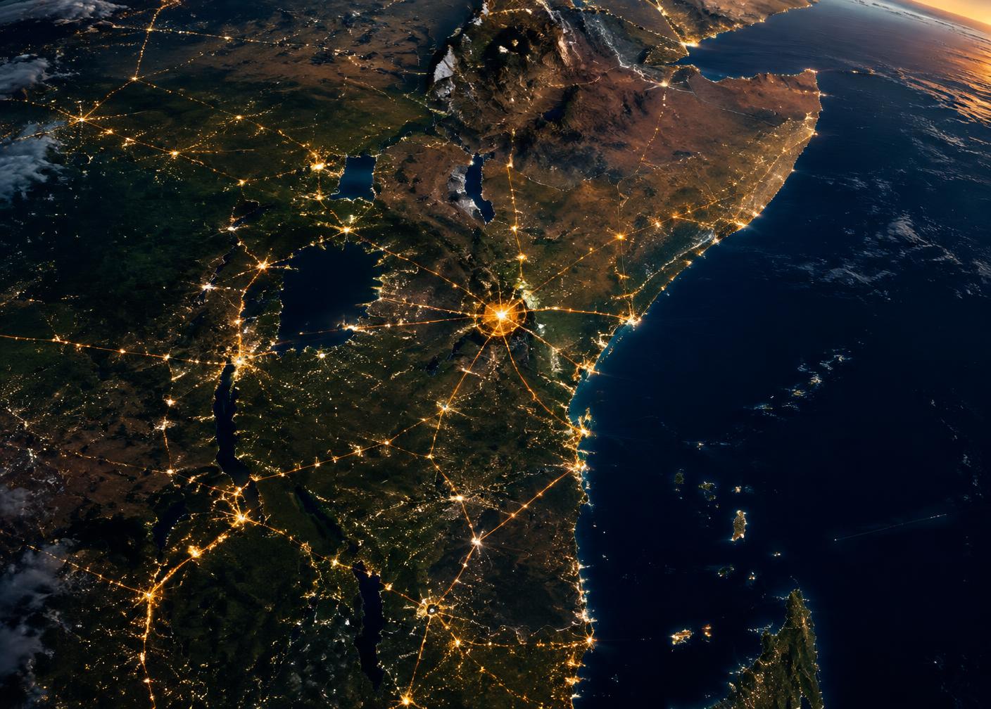 East Africa logistics network at night